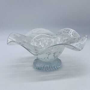 Vintage Studio Art Glass‎ White Centerpiece Bowl Dish Footed Bowl 4”T 8”W